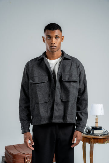 MEN GREY WOOL SHORT COAT