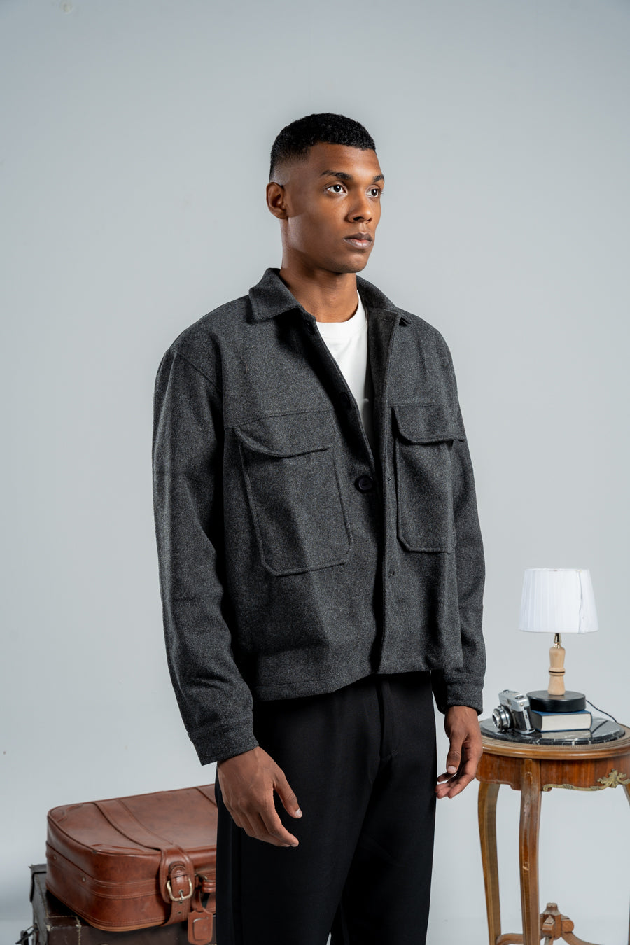 MEN GREY WOOL SHORT COAT