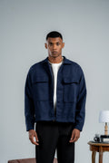 MEN NAVY BLUE WOOL SHORT COAT