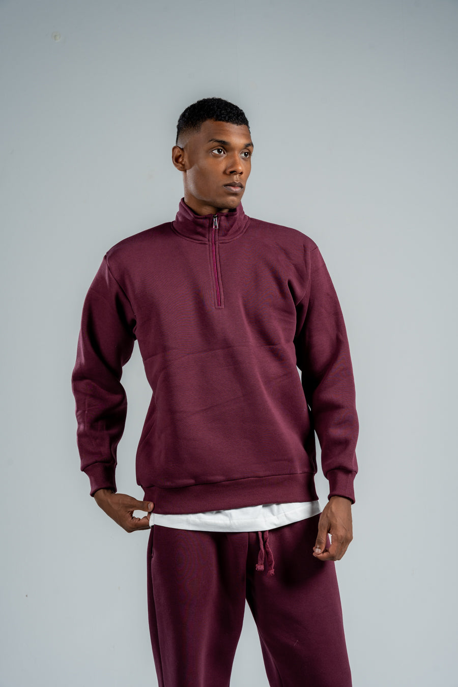 QUARTER-ZIP BURGUNDY SWEATSHIRT