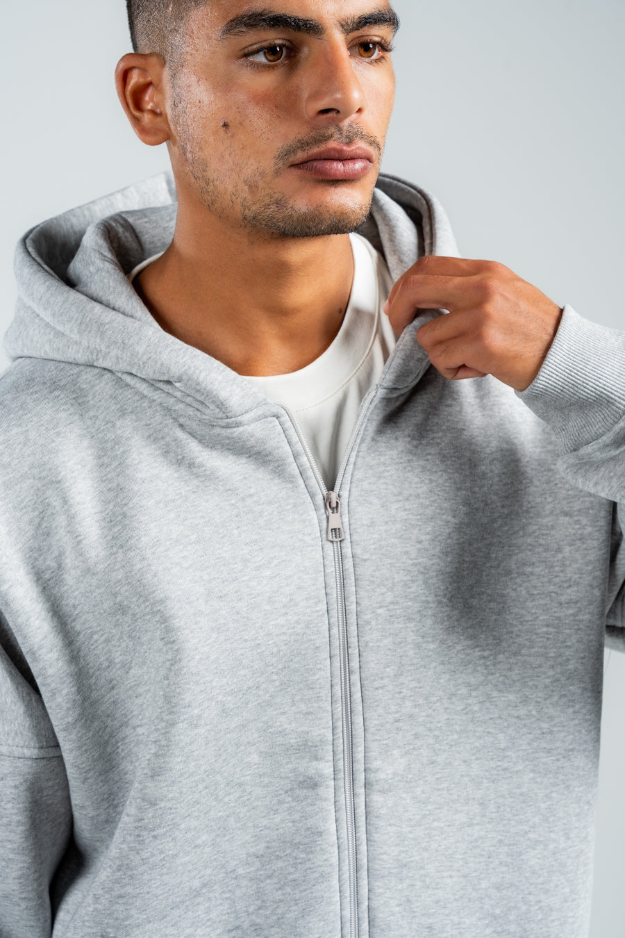 ASH GREY ESSENTIAL ZIP UP HOODIE