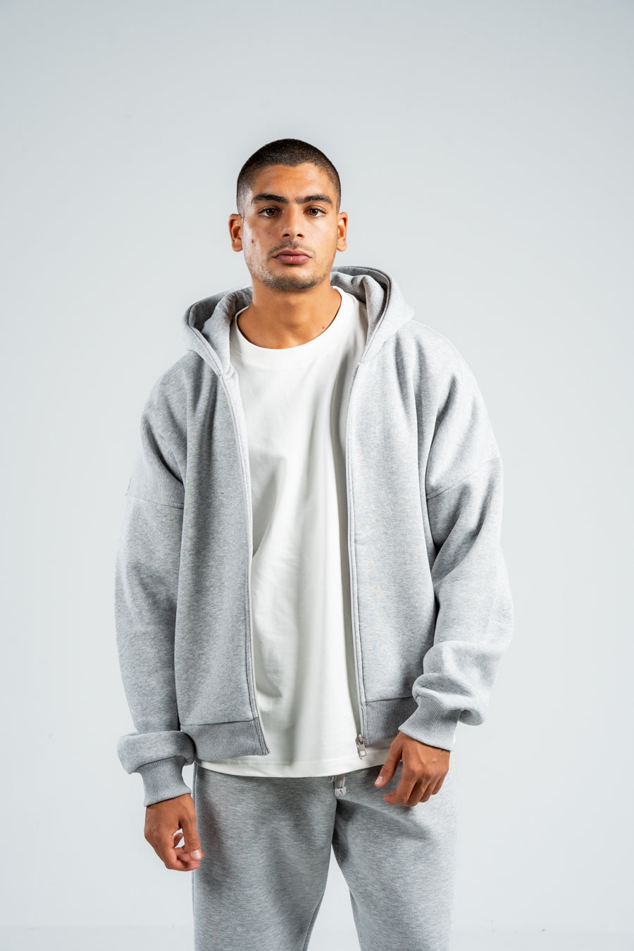 ASH GREY ESSENTIAL ZIP UP HOODIE
