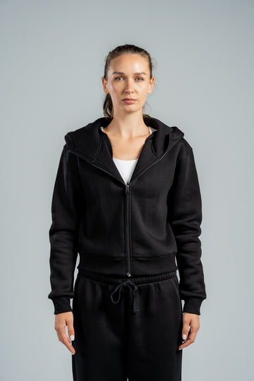 BLACK CROPPED FULL ZIPPER
