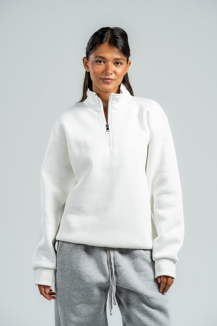 QUARTER-ZIP WHITE SWEATSHIRT