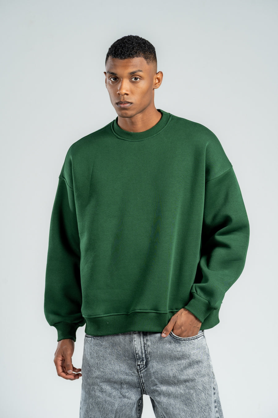 DARK GREEN BOXY-FIT CREWNECK
