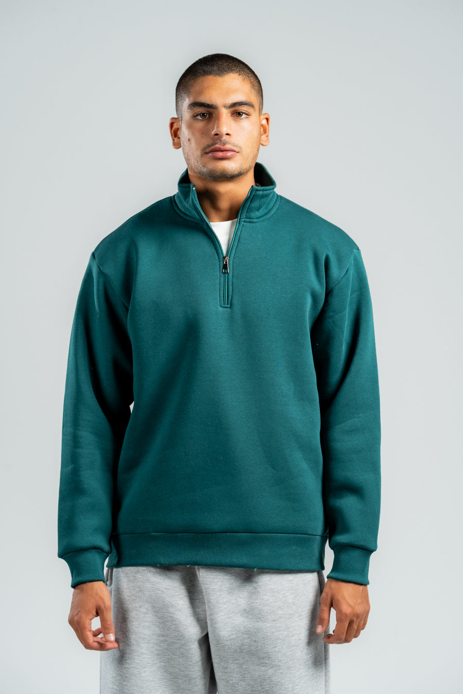 QUARTER-ZIP TEAL SWEATSHIRT