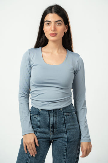 LIGHT GREY LONG SLEEVES WIDE NECK TOP
