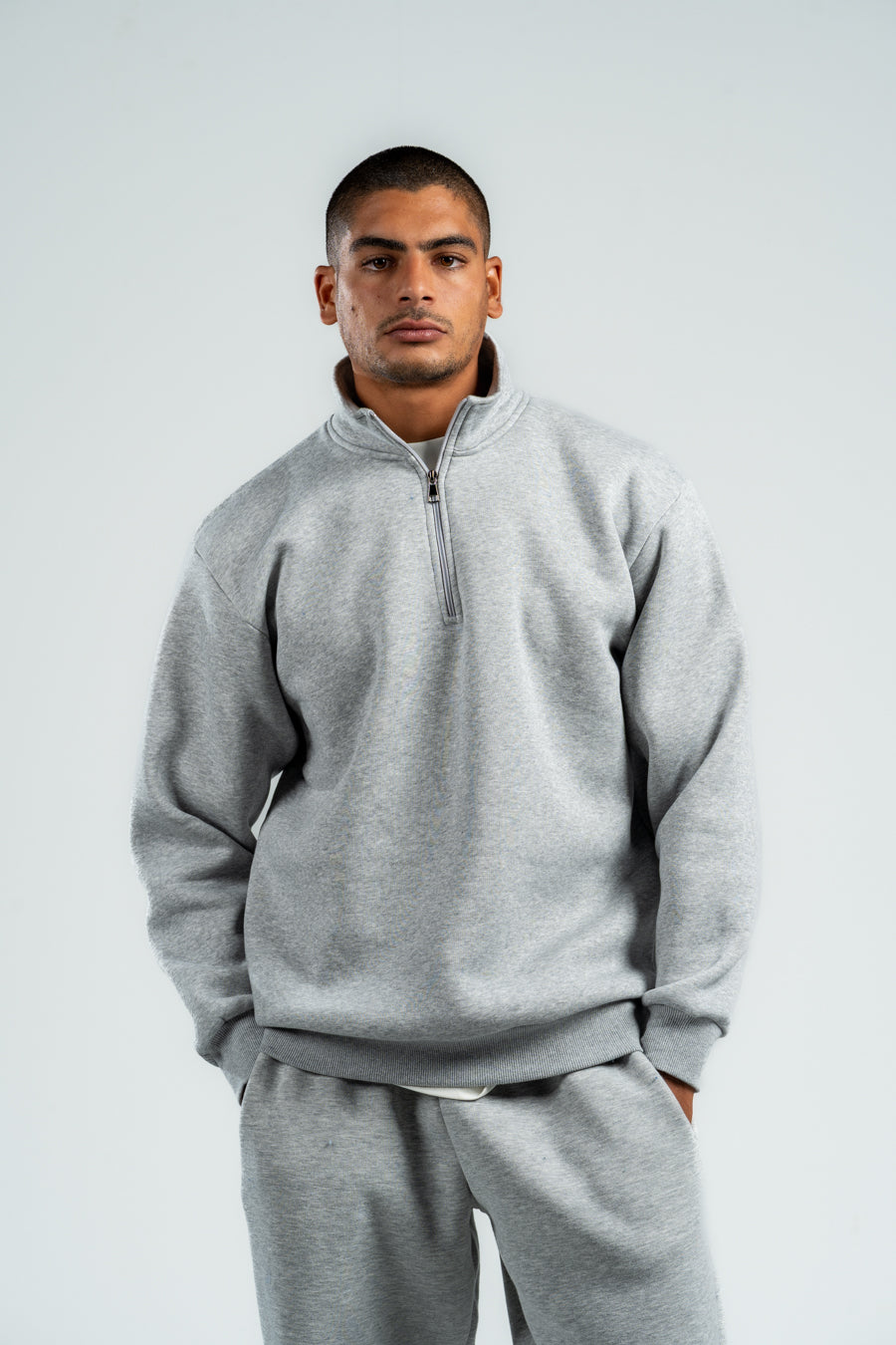 QUARTER-ZIP ASH GREY SWEATSHIRT