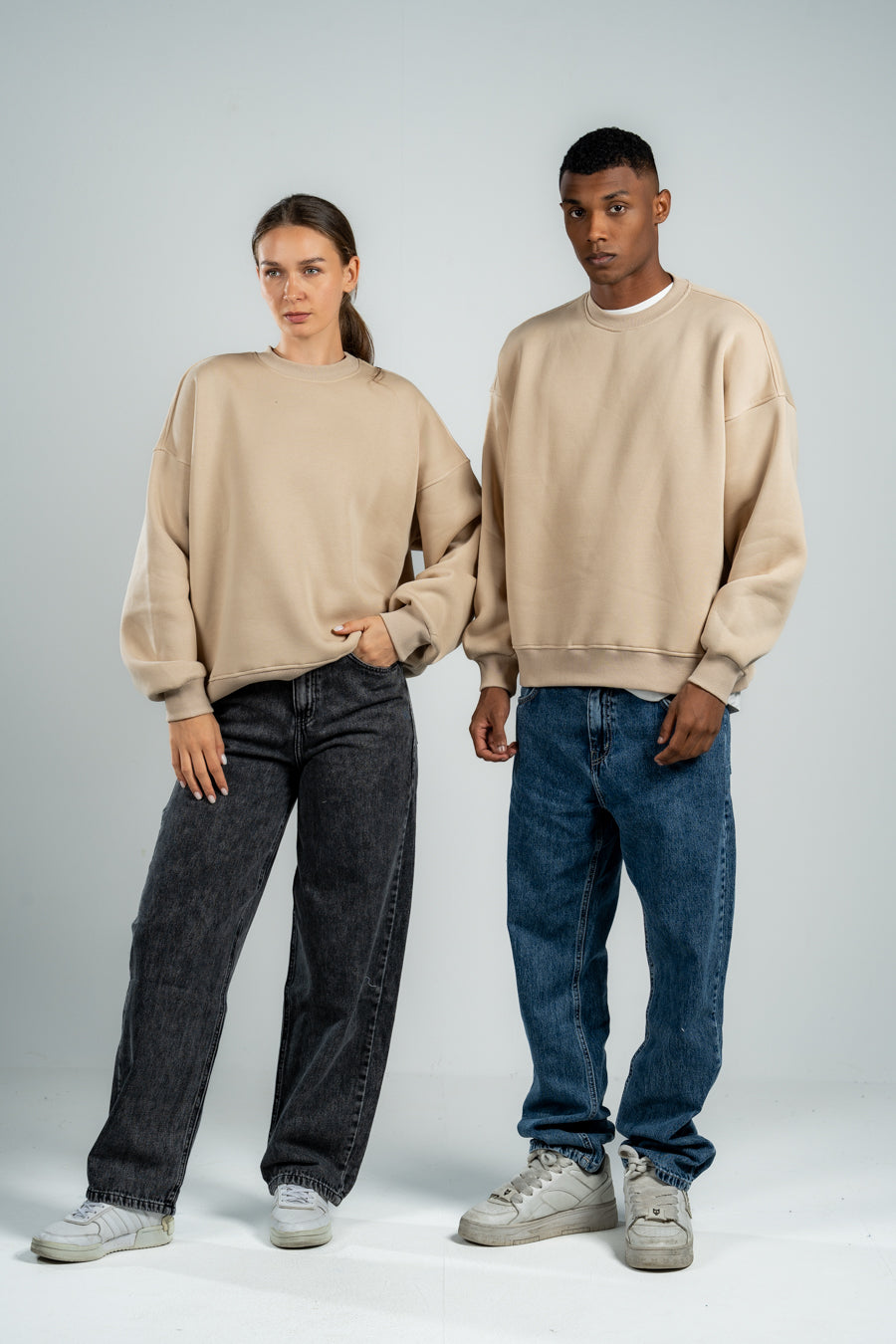 LIGHT BEIGE BOXY-FIT CREWNECK