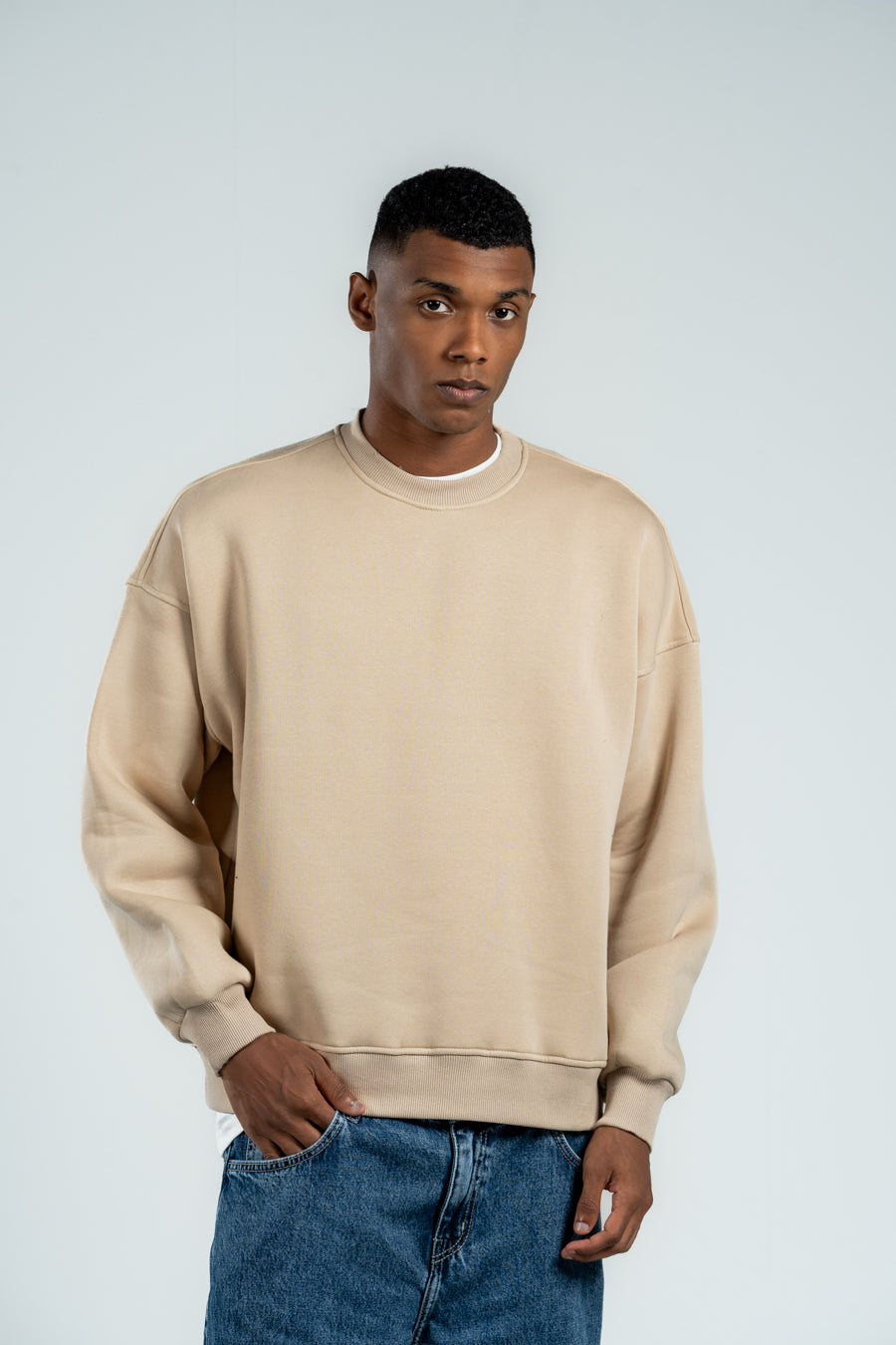LIGHT BEIGE BOXY-FIT CREWNECK