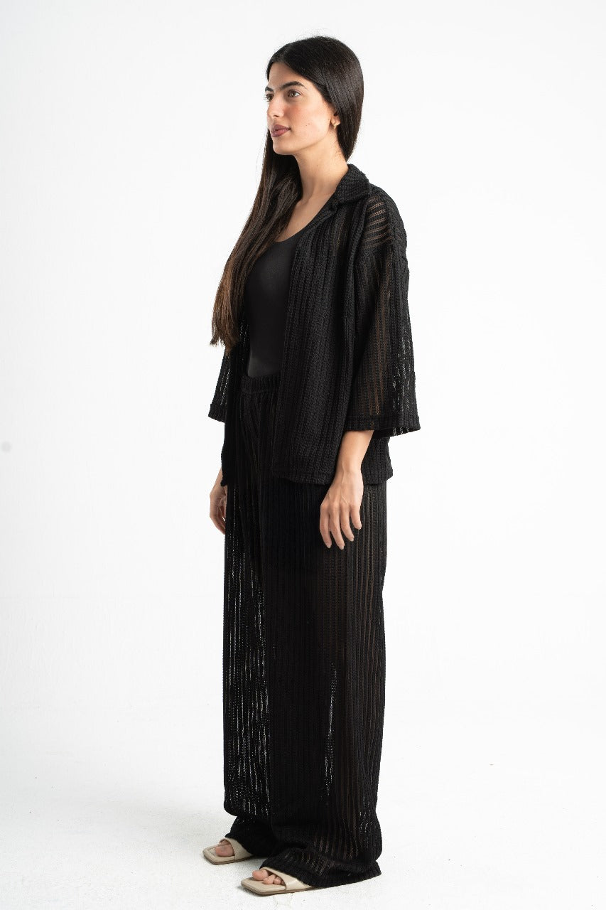 BLACK SEMI SHEER KNITTED PANTS