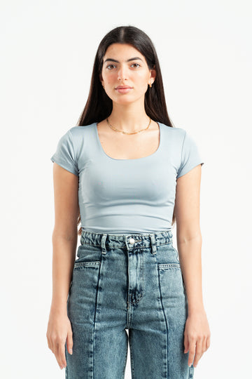 LIGHT GREY ESSENTIAL WIDE NECK TOP
