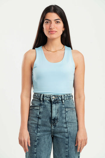 SKY-BLUE SLEEVELESS TOP