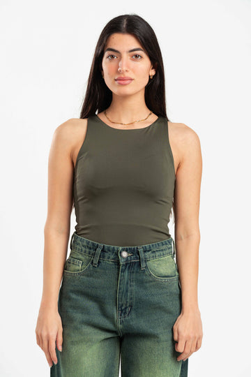 FOREST GREEN ROUND NECK BODYSUIT