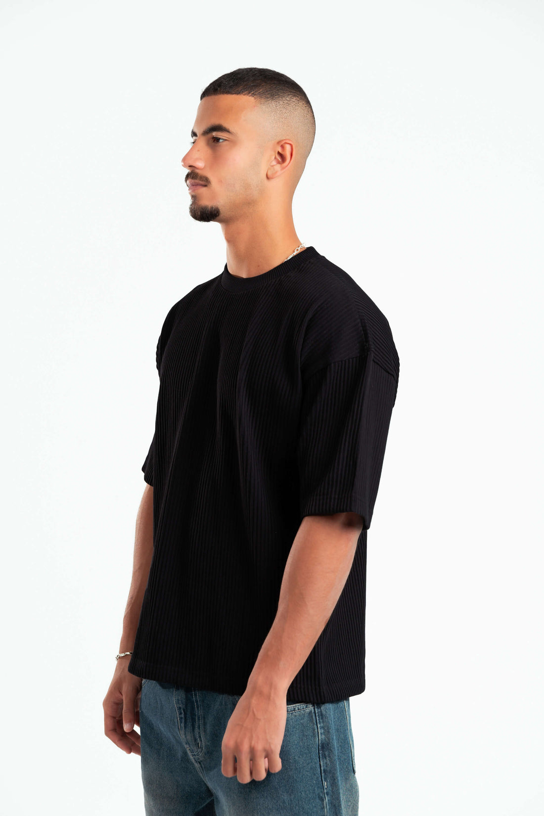 BLACK HEAVY RIBBED BOX-TEE
