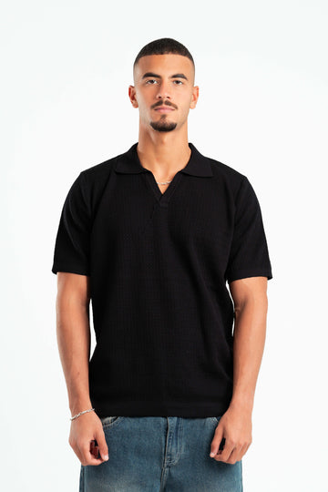 BLACK RIPPLED POLO TEE