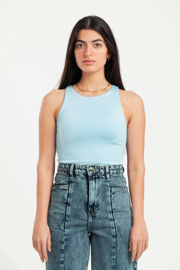 SKY BLUE ROUND NECK BODYSUIT