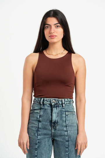 DARK BROWN ROUND NECK BODYSUIT