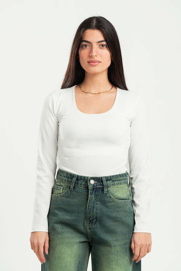 OFF-WHITE LONG SLEEVES WIDE NECK TOP