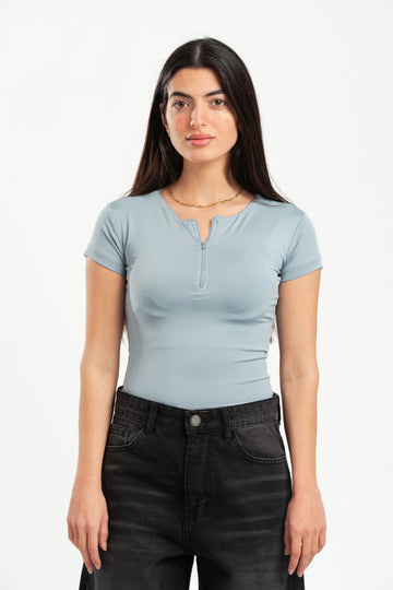 LIGHT GREY HALF ZIPPER TOP