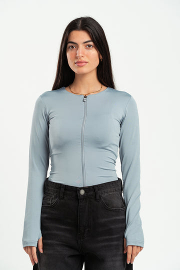 LIGHT GREY FULL-ZIPPER TOP
