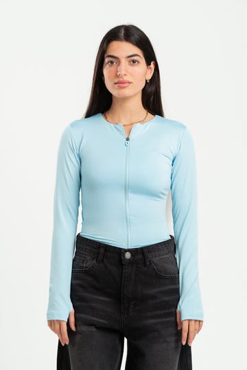 SKY-BLUE FULL-ZIPPER TOP