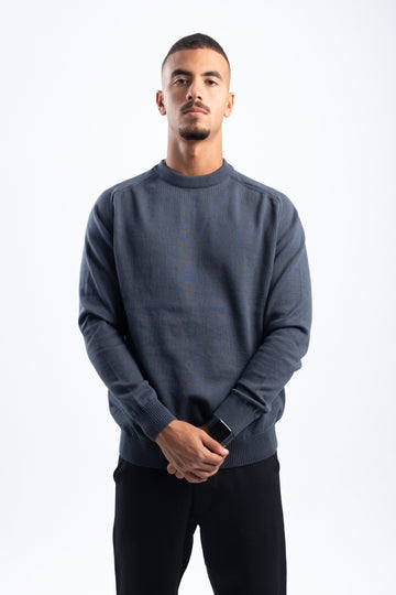 GREY STITCHED KNITTED CREWNECK
