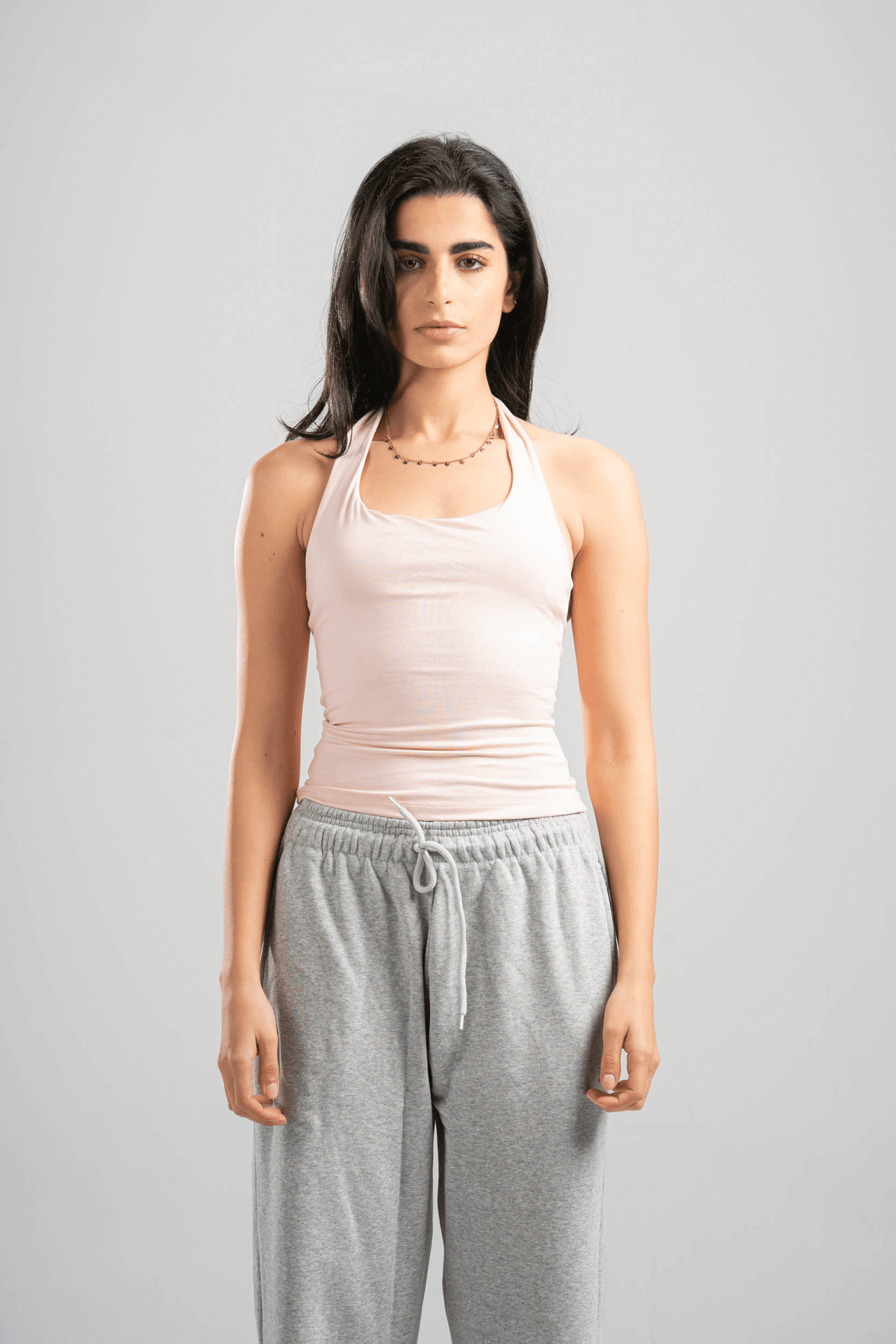 LIGHT PEACH HALTER NECK BASIC TOP