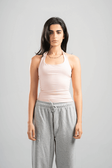 LIGHT PEACH HALTER NECK BASIC TOP