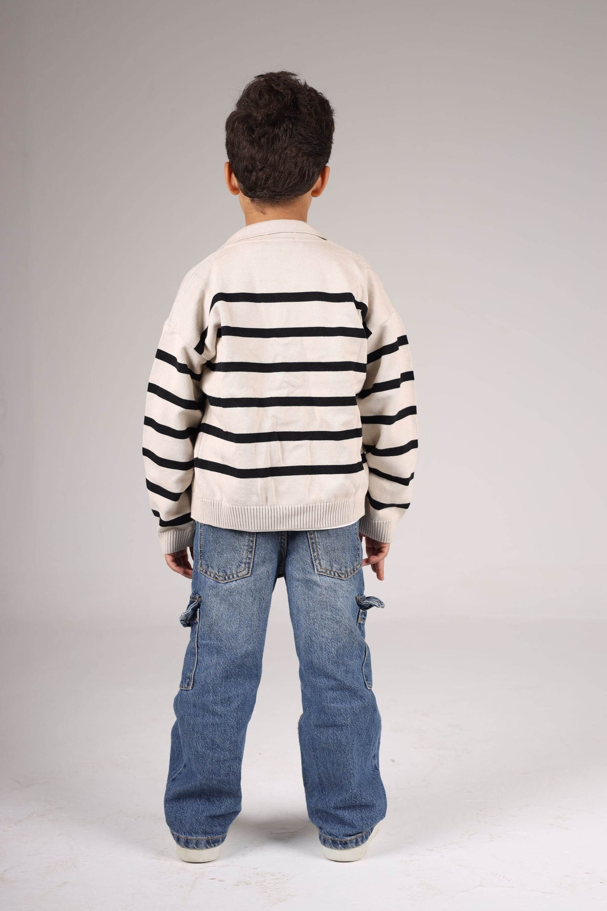 LIGHT BEIGE MINI STRIPE KNITTED CARDIGAN