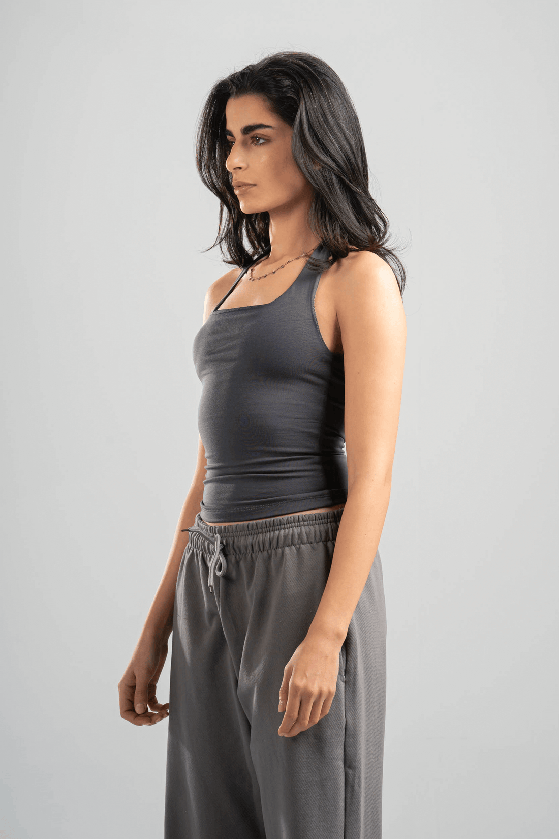DARK GREY HALTER NECK BASIC TOP