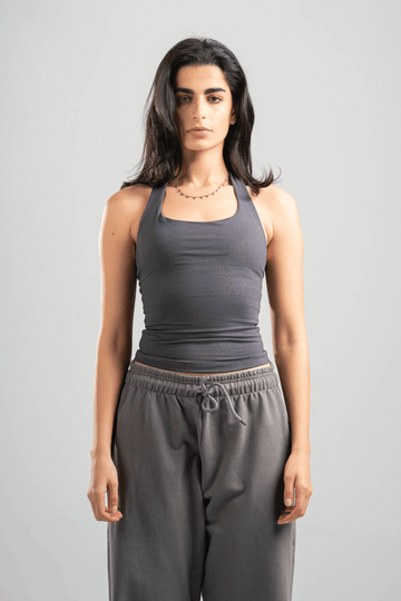 DARK GREY HALTER NECK BASIC TOP