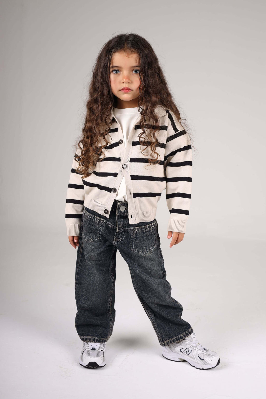 LIGHT BEIGE MINI STRIPE KNITTED CARDIGAN