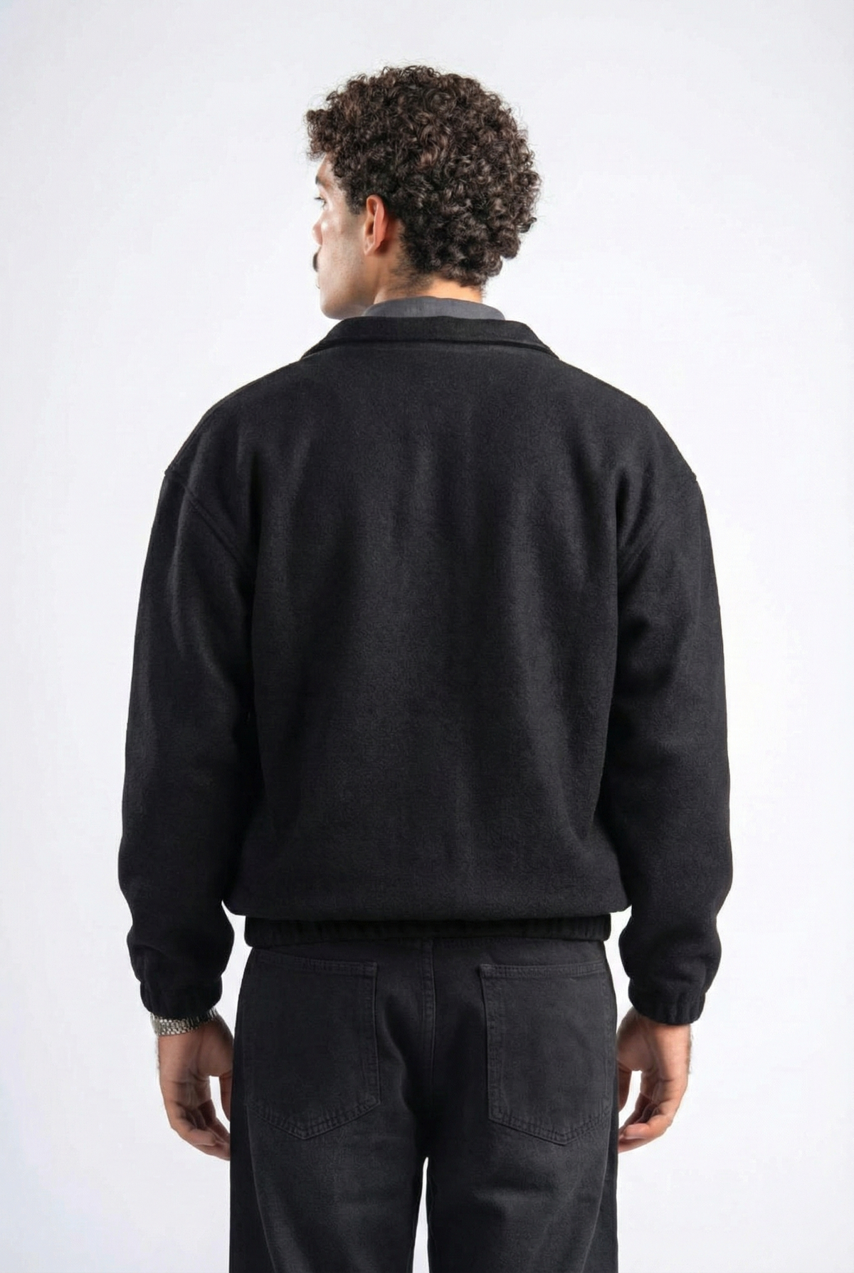 BLACK WOOL QUARTER ZIP