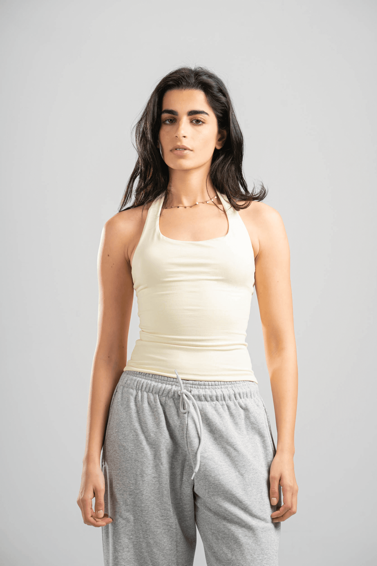 BUTTERMILK YELLOW HALTER NECK BASIC TOP