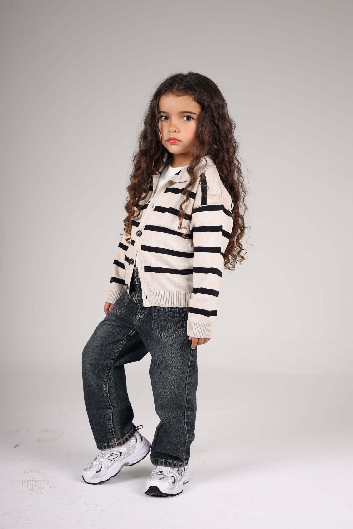LIGHT BEIGE MINI STRIPE KNITTED CARDIGAN