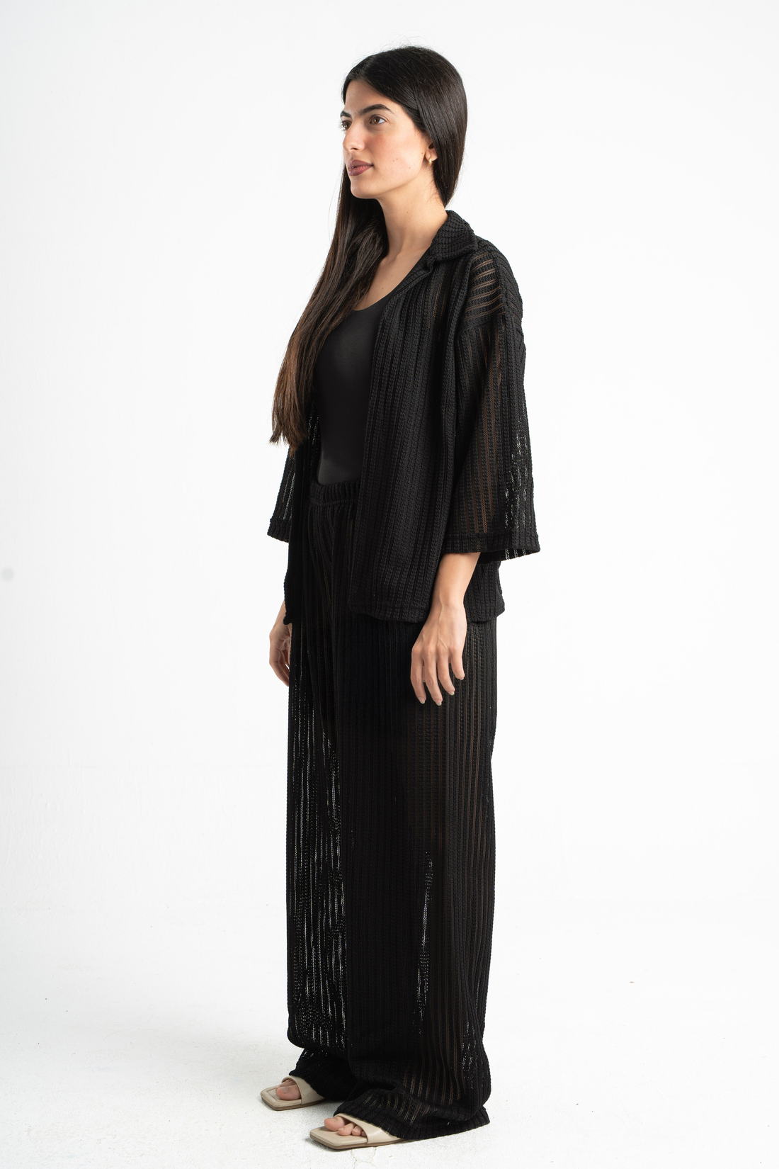BLACK SEMI SHEER KNITTED PANTS