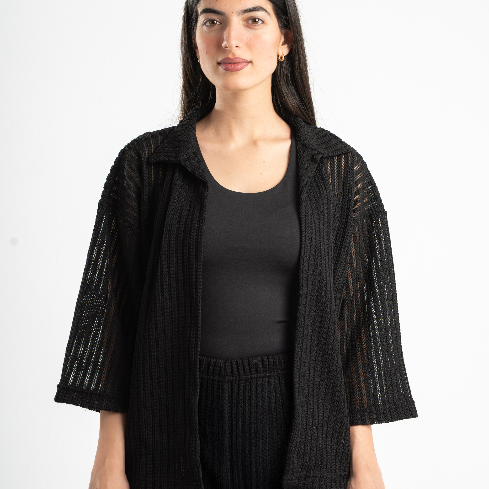 BLACK SEMI SHEER KNITTED TOP