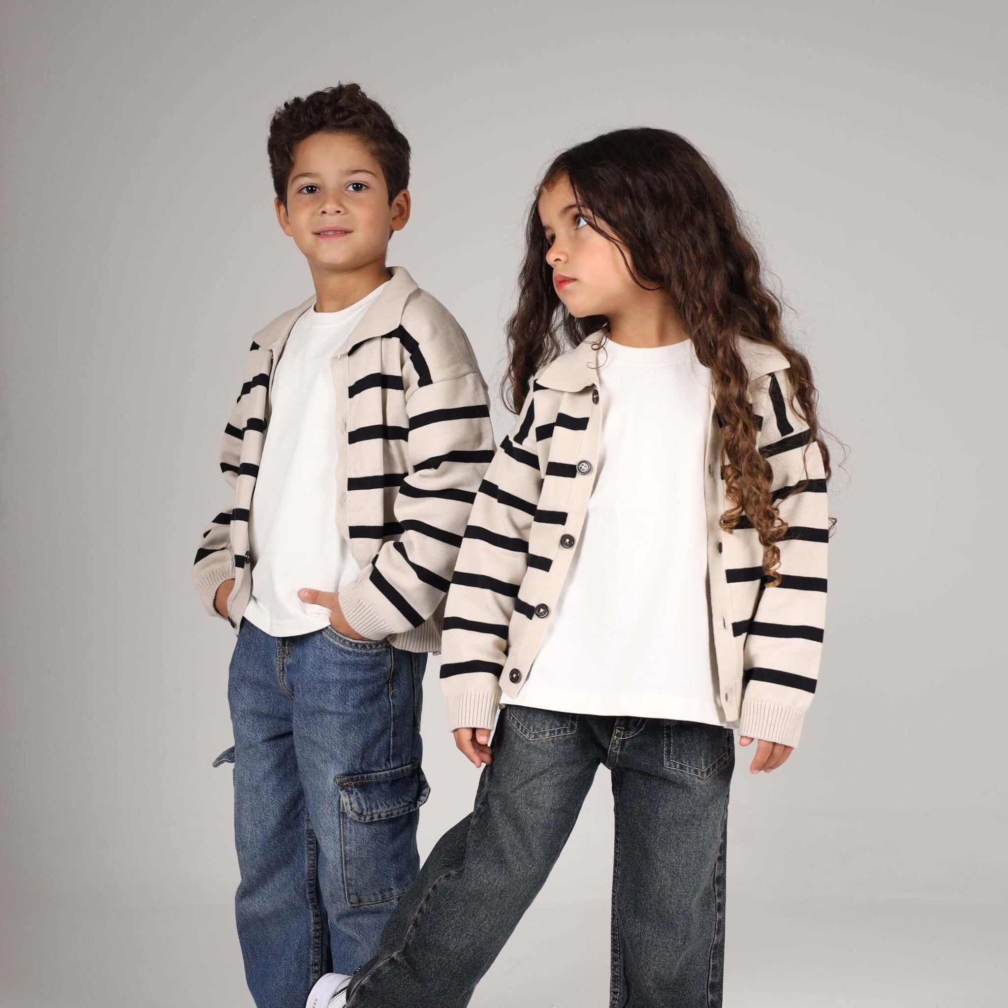 LIGHT BEIGE MINI STRIPE KNITTED CARDIGAN