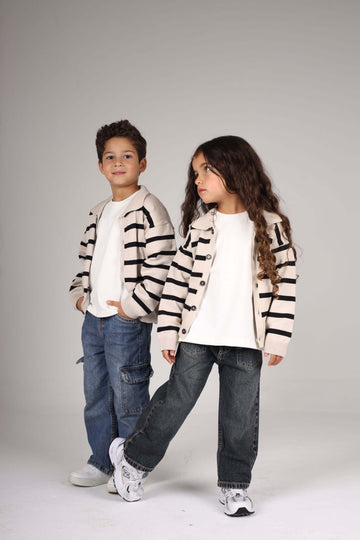 LIGHT BEIGE MINI STRIPE KNITTED CARDIGAN