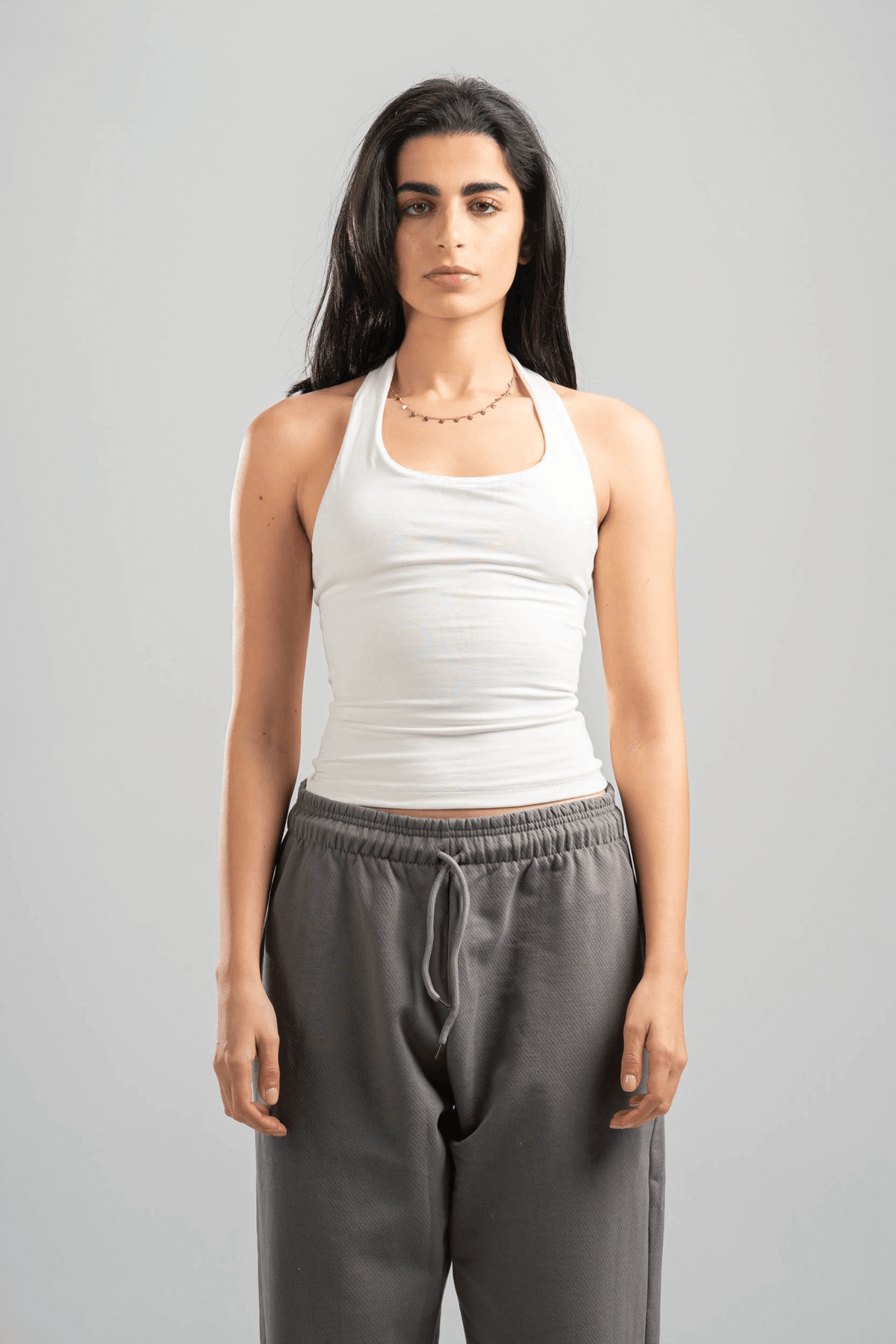 OFF WHITE HALTER NECK BASIC TOP