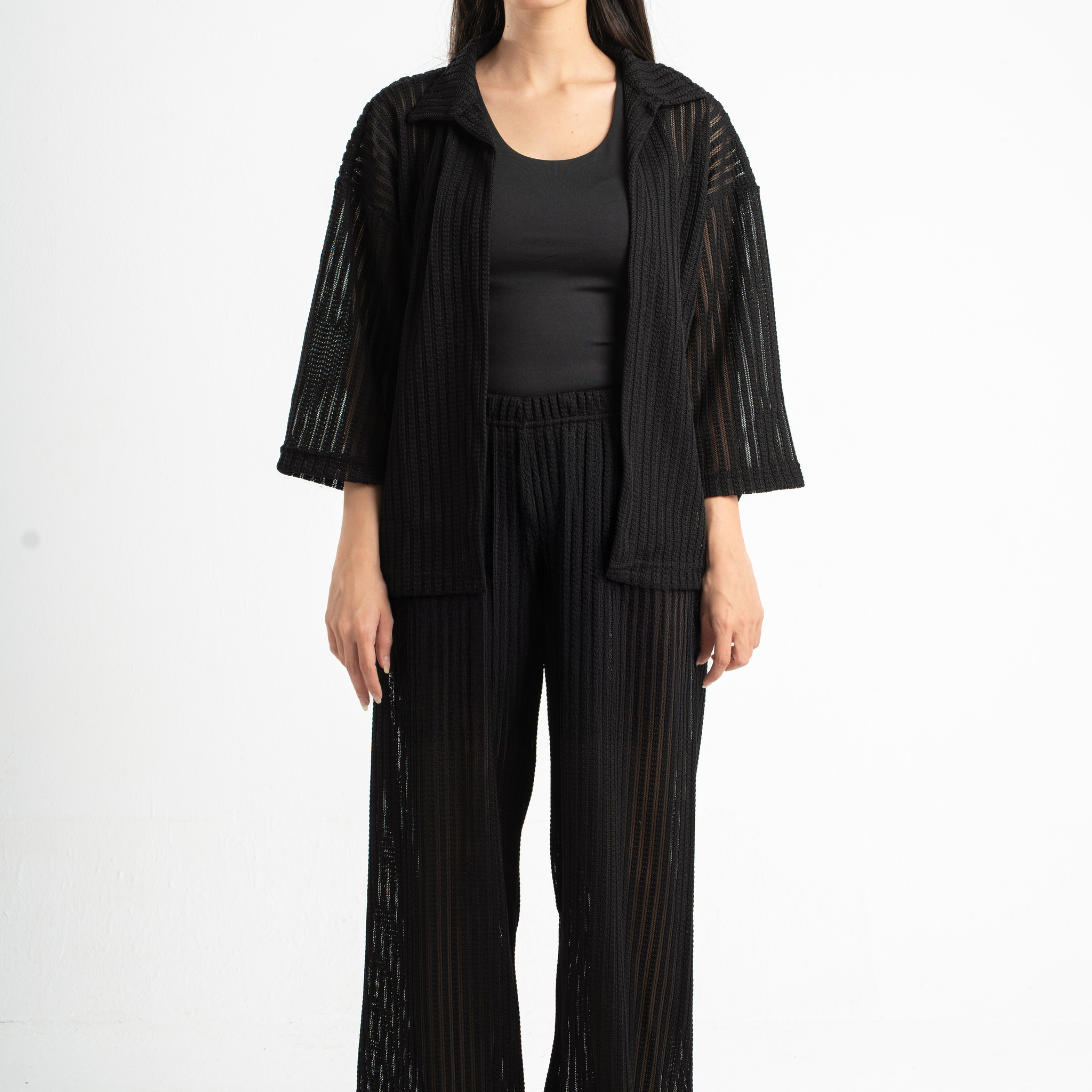 BLACK SEMI SHEER KNITTED PANTS