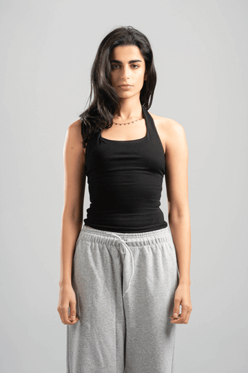 BLACK HALTER NECK BASIC TOP