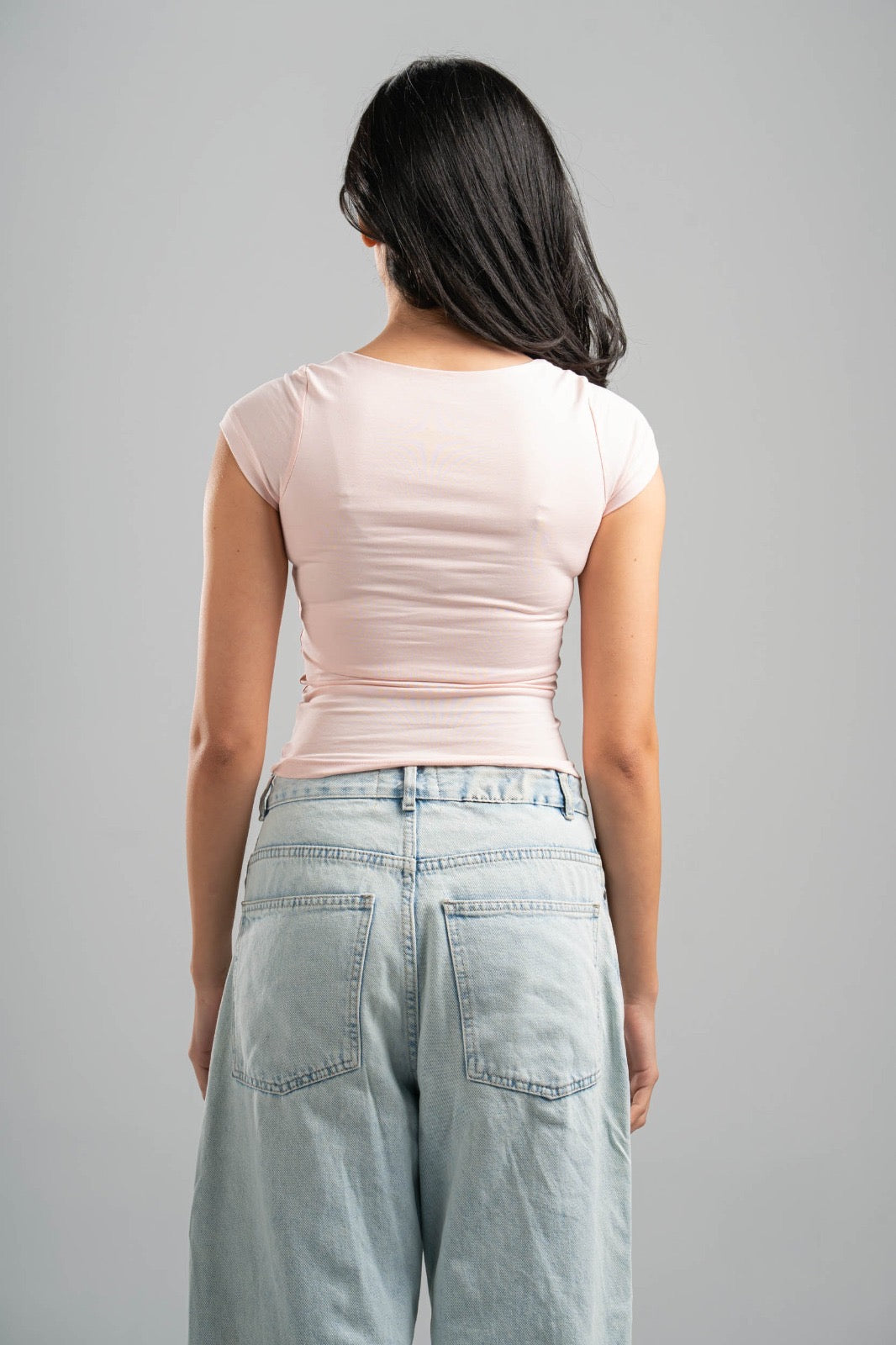 LIGHT PEACH COTTON SQUARE NECK TOP