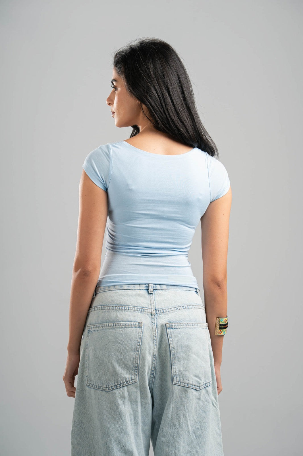 SKY BLUE COTTON SQUARE NECK TOP