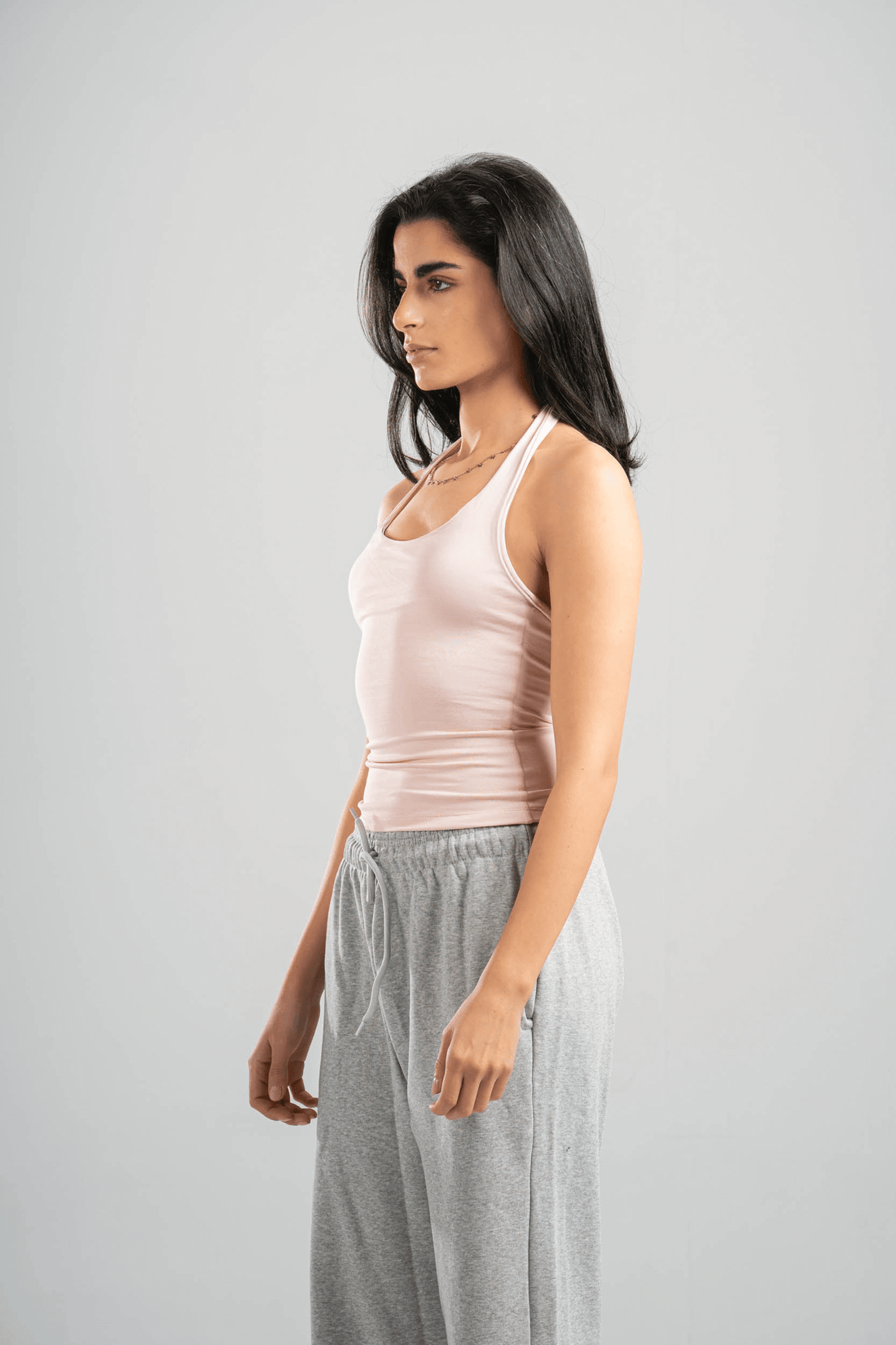 LIGHT PEACH HALTER NECK BASIC TOP