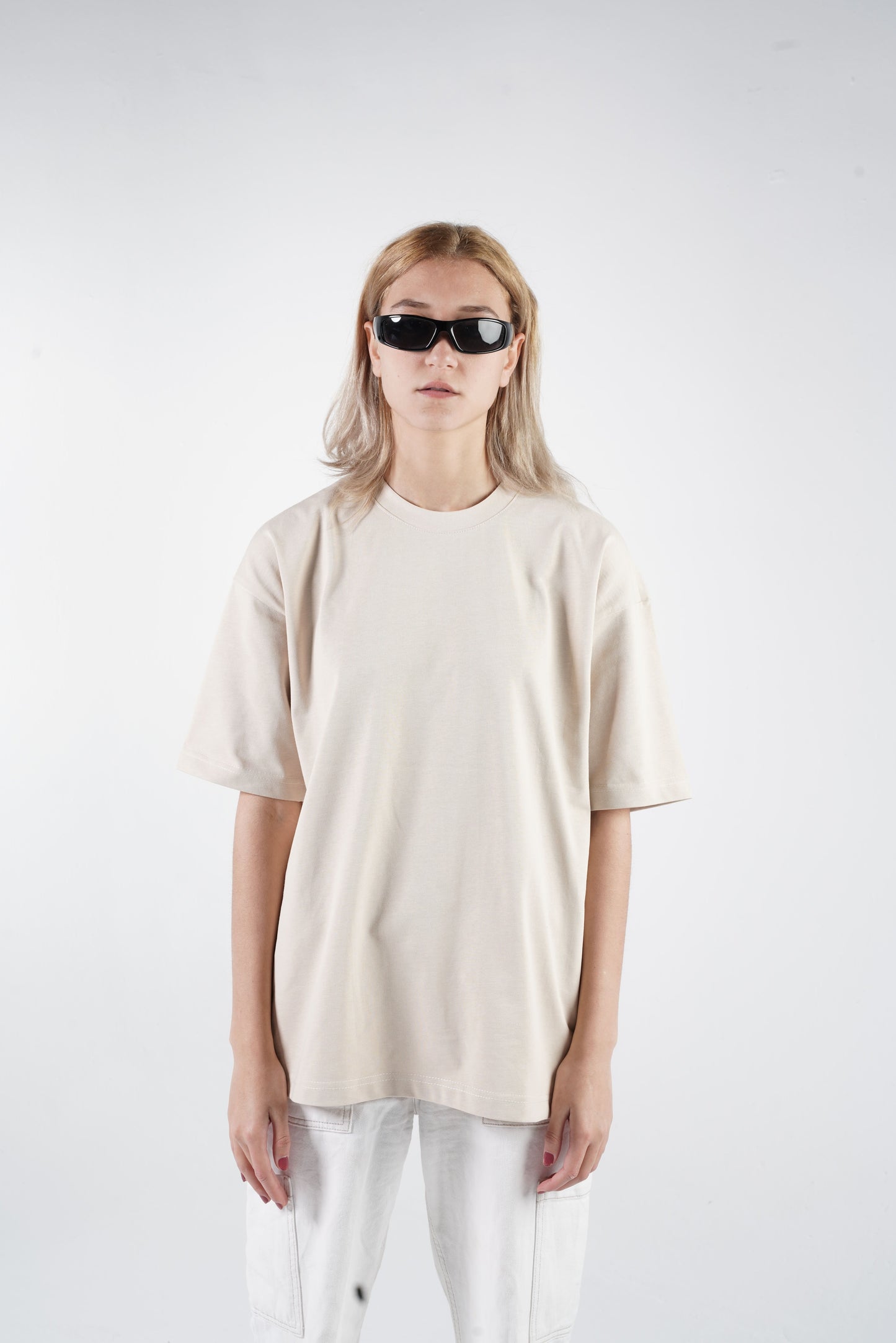 BEIGE ORGANDY OVER-SIZED T-SHIRT