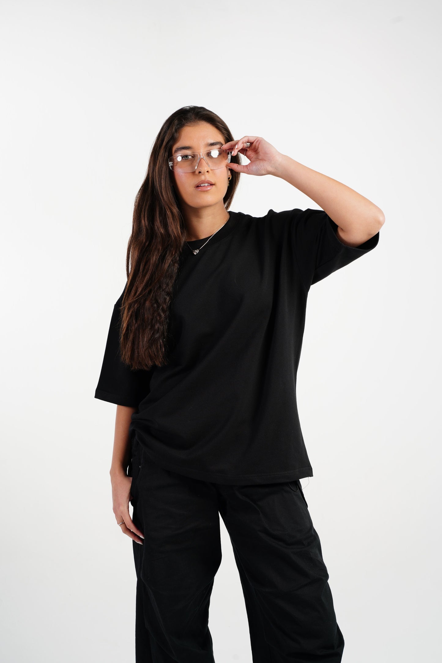 BLACK ORGANDY OVER-SIZED T-SHIRT