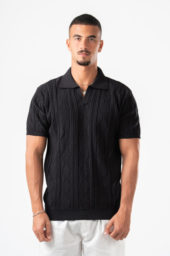 BLACK BRAIDED SHORT SLEEVE POLO