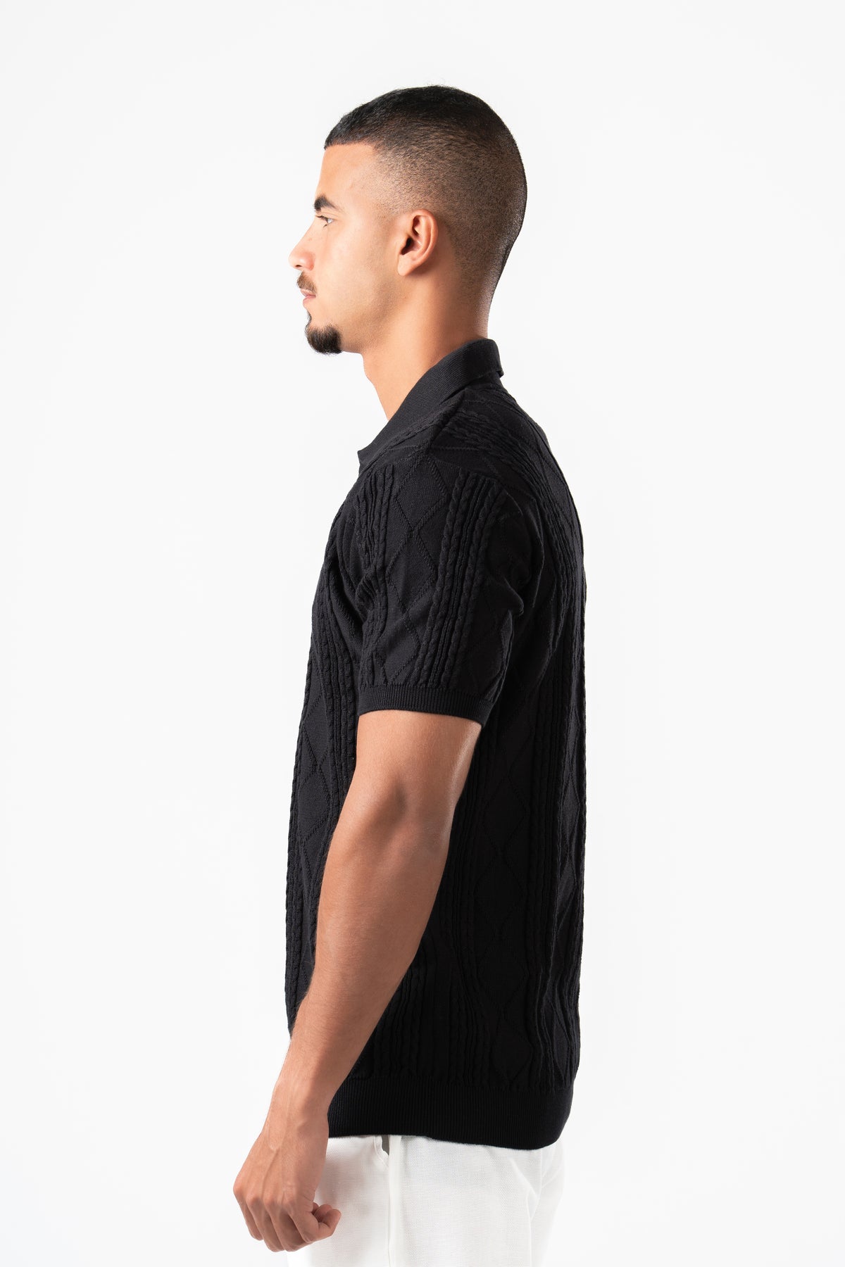 BLACK BRAIDED SHORT SLEEVE POLO